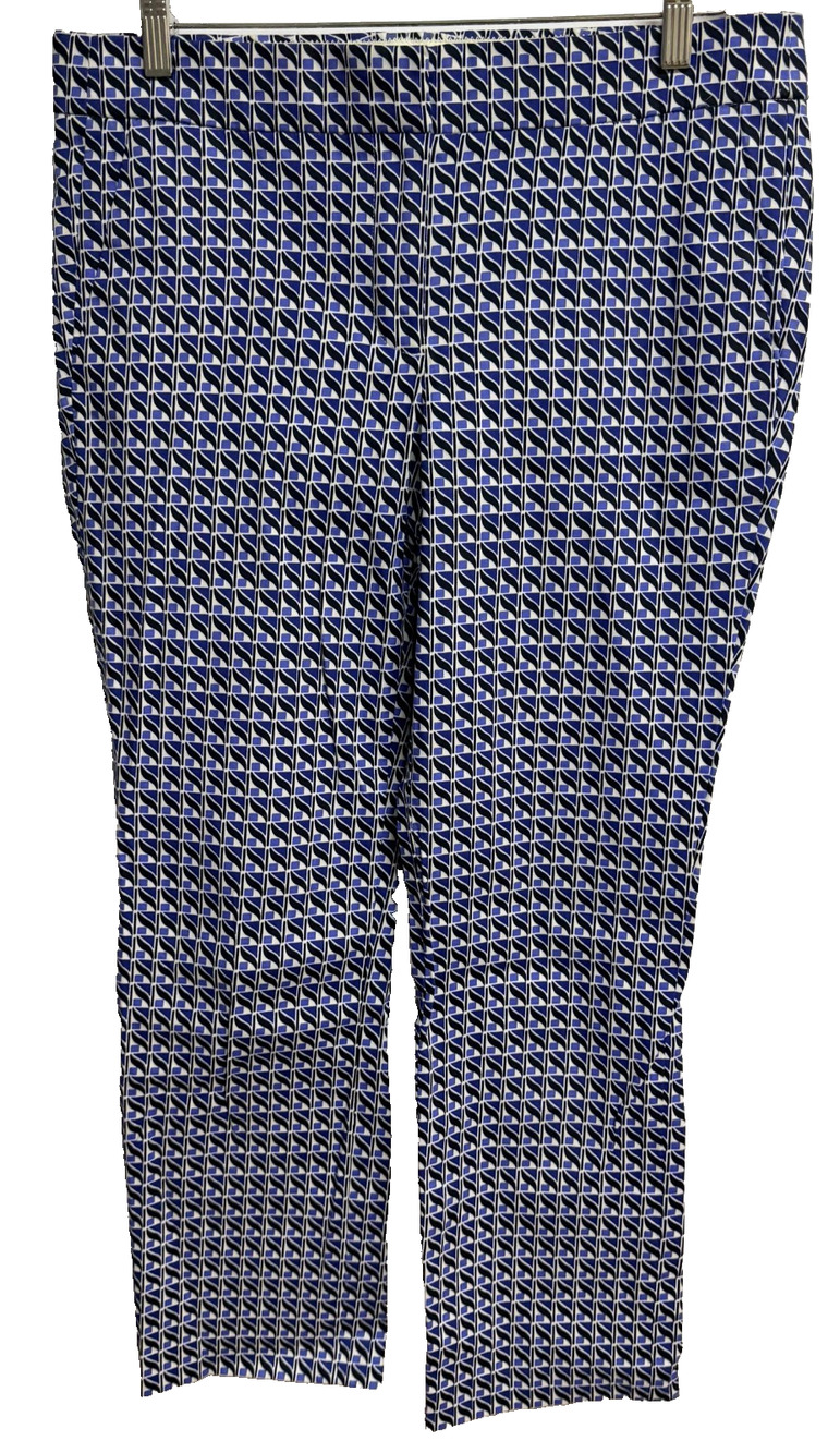 J.Crew Ankle Pants Women's 8 Blue Geometric Tile Print Stretch Fit Office Career
